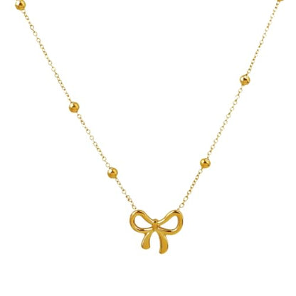 Gold Bow Bracelets Dainty Gold Plated Chain Bracelets Necklaces Set Ribbon Choker Bracelets Necklaces Trendy Jewelry Gifts for Women - color: Bow Necklace