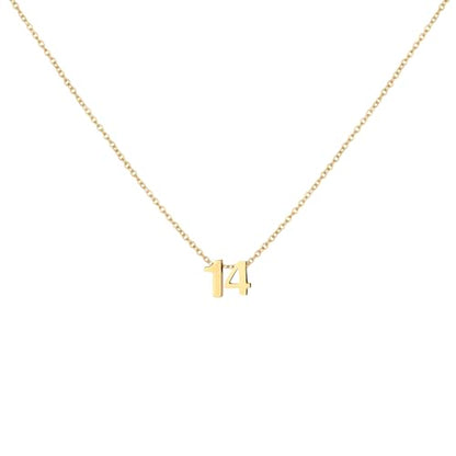 Number Necklace for Women Dainty 18K Gold Plated Pendant Necklace Charm Birth Month Personalized Jewelry Birthday Gift - color: GOLD, style: Number 14