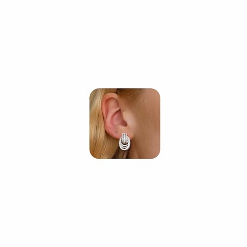 14K Gold-plated Clip On Earrings for Women Knot Link Trendy Small Dainty Non Pierced Earring Hoops Drop Dangle Earrings Lightweight Jewelry - color: A-Silver
