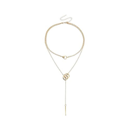 Gold Necklaces for Women Gold Plated Layered Lariat Necklaces Dainty Long Chain Y Pendant Necklaces Wedding Prom Fashion Jewelry Accessary - color: Gold