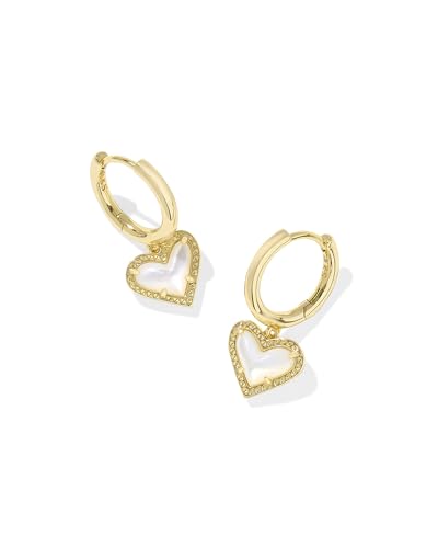Kendra Scott Ari Heart Huggie Earrings for Women, Fashion Jewelry - color: GOLD - IVORY MOTHER OF PEARL
