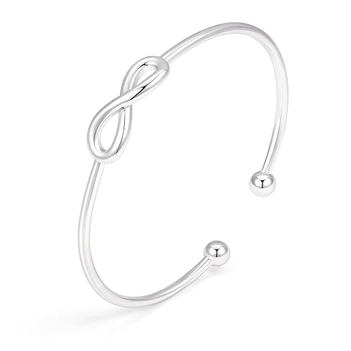 Gelbesty Infinity Love Knot Dainty Gold Bangle Bracelets for Women, 14K Gold Plated Adjustable 925 Silver Bracelet, Trendy Jewelry Gifts for Valentine's Day - color: Silver_Infinite