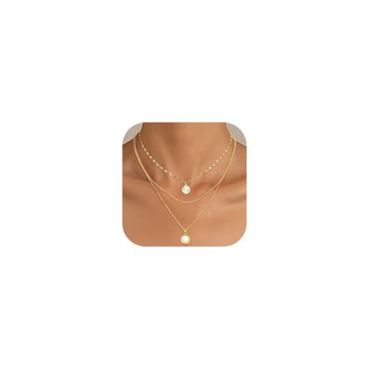 Kakonia Layered Gold Necklaces for Women, 3-Piece Gold Necklace Stack | 14K gold plated pendant necklace set, 3 dainty gold chains, trendy jewelry for women, ideal for weddings, proms or gifting - style: White Round Pendant