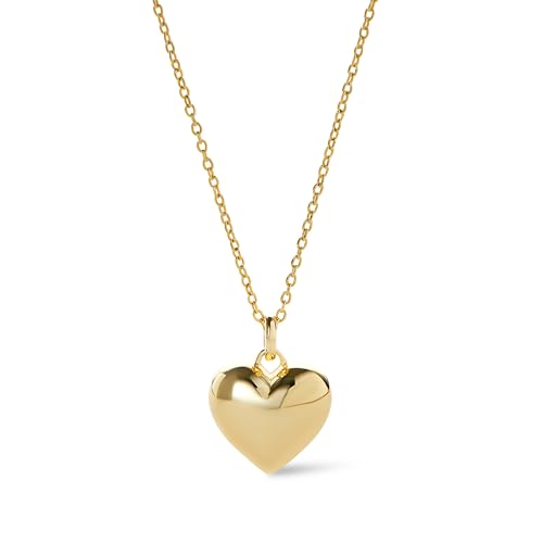 Ana Luisa Lev Puffy Heart Necklace for Women - Paperclip Chain w/ 14K Gold Plated & Silver Rhodium Plated Small Puffed Heart Pendant - Hypoallergenic, Water-Resistant, Tarnish-Free Jewelry - style: Box Chain - Gold
