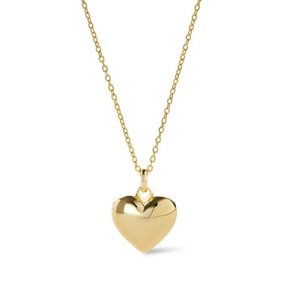 Ana Luisa Lev Puffy Heart Necklace for Women - Paperclip Chain w/ 14K Gold Plated & Silver Rhodium Plated Small Puffed Heart Pendant - Hypoallergenic, Water-Resistant, Tarnish-Free Jewelry - style: Box Chain - Gold
