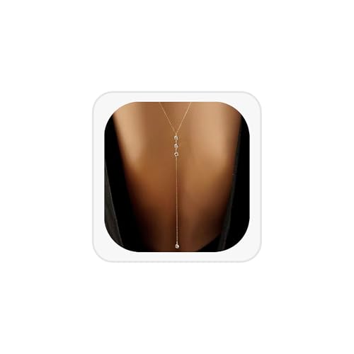 Dainty Crystal Back Chain for Women Sparkly Rhinestone Long Back Necklace for Backless Dress Summer Party Body Jewelry - color: Gold B