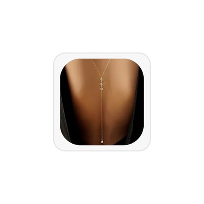Dainty Crystal Back Chain for Women Sparkly Rhinestone Long Back Necklace for Backless Dress Summer Party Body Jewelry - color: Gold B