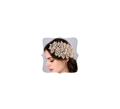 Bridal Rhinestone Hair Comb Large Rhienstone Wedding Headpiece Handmade Crystal Hair Comb for Bride Wedding Hair Accessories for Women (champagne) - color: champagne