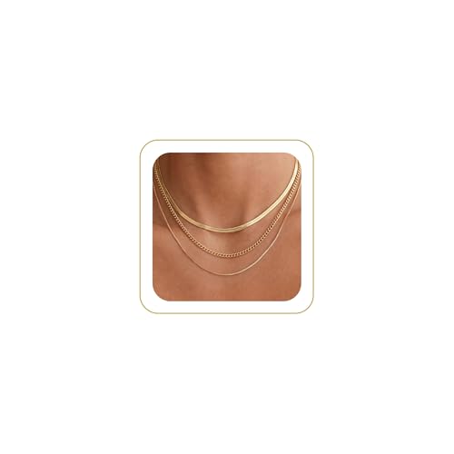 Tewiky Layered Necklaces for Women 14k Gold Plated Chain Necklace Set | Chunky Herringbone/Snake/Rope/Box/Cuban Link Chain for Women, Layering Stack Choker Necklace, Dainty Jewelry Set Non Tarnish - color: 3 Snake Cuban Box Gold