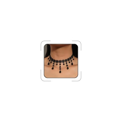 Gothic Necklace for Women Goth Lace Necklace Choker Halloween Witch Accessories Velvet Vampire Jewelry - color: E-Black