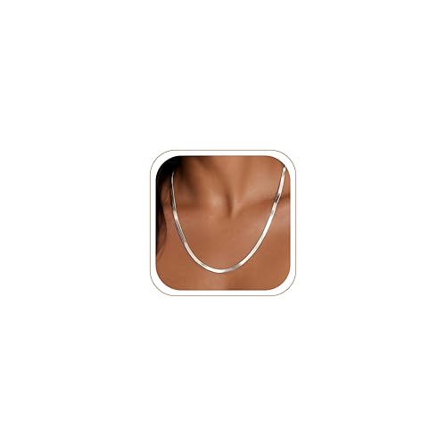 WomenGifts 14K Gold Silver Plated Herringbone Necklace for Women, Dainty Snake Chain Choker, Trendy Simple Long Layered Jewelry Non Tarnish, 3/4/5/8mm,14,16,18,20,22,24,26 Inch Thin & Chunky Options - color: Silver, style: 3mm-22inch