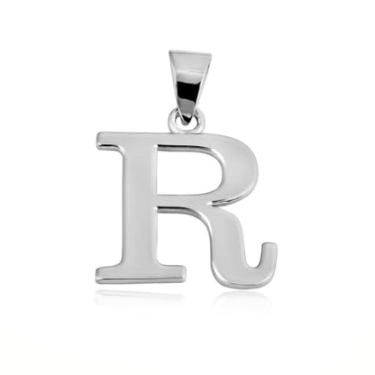 Claddagh Gold .925 Sterling Silver Initial Pendant Charm – Personalized Alphabet Letter Jewelry in 0.80mm or 0.55mm Block Font - color: Pendant Only, size: Small, style: R