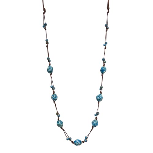 Bohemian Long Beaded Necklace for women, Colorful Hippie Long Layered Necklace, Handmade Boho Jewelry Gift for Mom - color: Teal Blue
