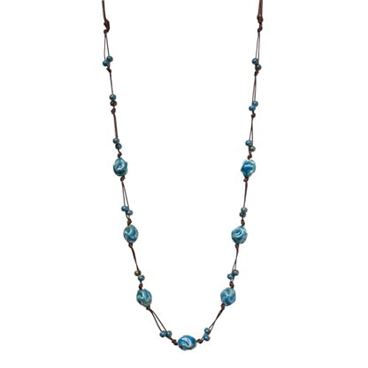 Bohemian Long Beaded Necklace for women, Colorful Hippie Long Layered Necklace, Handmade Boho Jewelry Gift for Mom - color: Teal Blue