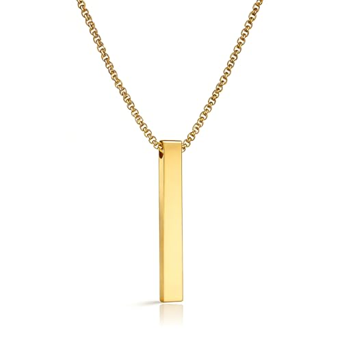 Bar Pendant Necklace for Men & Women, Minimalist Stainless Steel Vertical Bar Chain, Modern Trendy Jewelry with Matte Finish, Simple Pendant Gift for Daily Wear - color: Pendent Gold 2