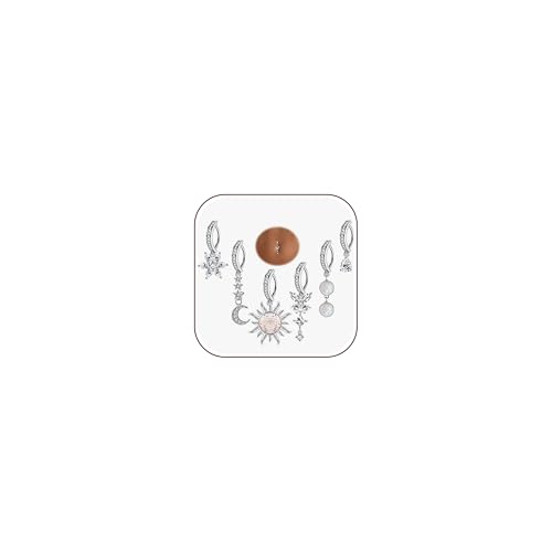 JOERICA 6 Pcs 14G Clicker Belly Button Ring for Women 316L Surgical Steel Butterfly Snake Evil Eye Heart CZ Opal Dangle Belly Button Rings Simple Reverse Navel Rings Body Belly Piercing Jewelry - color: Sliver Tone B