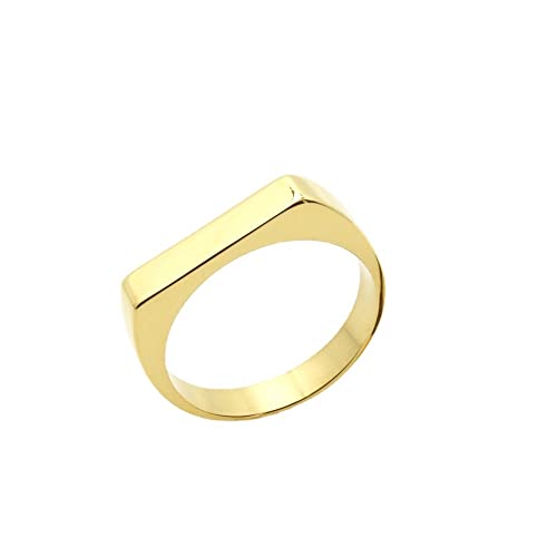 Fuqimanman2020 Classical 316L Stainless Steel Square Signet Band Ring Plain Gold Plated Geometric Stacking for Women Men Couple Minimalist Wedding Engagement Statement Jewelry - color: 8