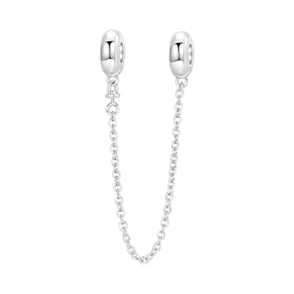 Spacer Stopper Beads for Bracelets & Necklaces, 925 Sterling Silver Beads | Smooth & Pave Cubic Zirconia (White, Blue, 18K Gold Plated) | Anti-Slide Separator Charms S925 Women Jewelry - color: Safety Chain Silver simple