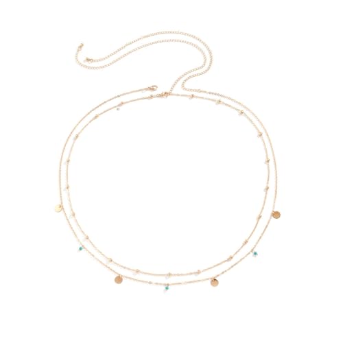 Gold Layered Belly Chain Turquoise Charm Belly Chain Adjustable Double Minimalist Waist Chain Summer Beach Vacation Jewelry Accessories - color: gold