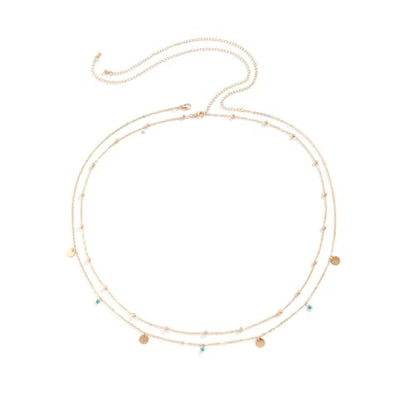 Gold Layered Belly Chain Turquoise Charm Belly Chain Adjustable Double Minimalist Waist Chain Summer Beach Vacation Jewelry Accessories - color: gold
