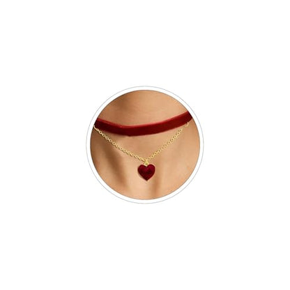 Black Choker Necklaces for Women 90s Red Black Velvet Choker Necklace Thick Thin Chocker Tube Heart Circle Choker Necklace Lace Tatto Collar Necklace Goth Choker Jewelry - style: D2-heart