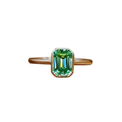 2.5CT Emerald Cut Moissanite Solitaire Ring, 14K Yellow Gold Engagement Ring, Bezel Setting, Statement Ring, Gift For Her, Wedding Ring By SHREESHYAMJEWELLS - color: Green Moissanite