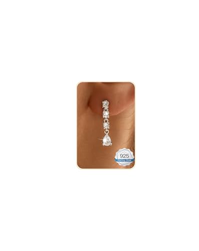 14K Gold Plated/Sterling Silver CZ Pearl Drop Dangle Earrings for Women - color: Silver-4 CZ