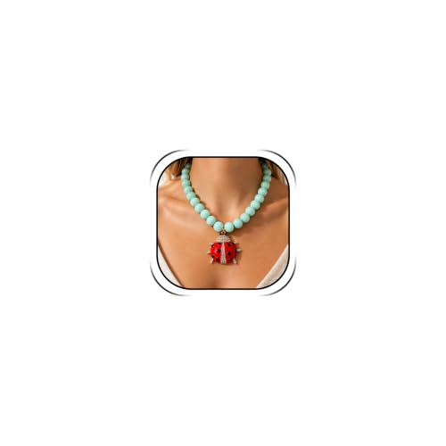 Long tiantian Large Bead Ladybug Necklace for Women Chunky Statement Necklace Red Ladybug Lucky Charm Jewelry Gift