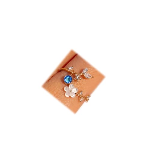 Birthstone Flower Rings For Women Non Tarnish Gemstone Cubic Zirconia Mother of Pearl Adjustable Size 7-11 Silver Rose 14K Gold Plated Birth Jewelry Gift For Birthday - color: Gold, size: 12:Blue Topaz