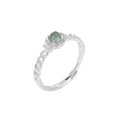 S925 Sterling Silver Jade Rings for Women, Filigree Ruyi Hollow-Out Blue Water Jade Ring,Perfect Women's Day Gift for Yourself - color: White Gold