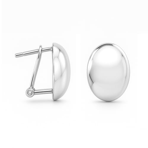 LeCalla 925 Sterling Silver Omega Back Earrings for Women | Clip-On Pierced Stud Earrings Gift for Her, Wife or Girlfriend | Classic Omega Back Stud Earrings Jewelry for Daily Wear or Special Occasions - color: Oval Dome