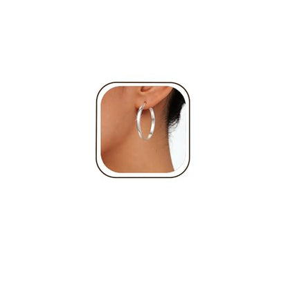 EXGOX 5mm Wide Gold Hoop Earrings for Women,Sterling Silver Hoop Earrings Large Silver Hoop Earrings Hypoallergenic Lightweight 14K Real Gold Plated Big Hoop Earrings for Women 30/40/50/60/70mm - color: Silver Color/40MM