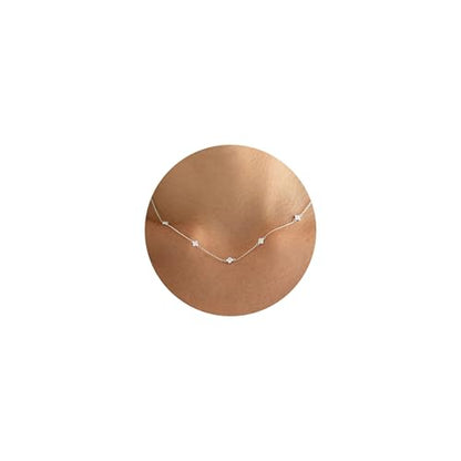 VRIUA Necklaces for Women - 14K Gold/Silver Plated Dainty Chain Necklace with Five Charms: Diamond, Bow, Snowflake, Cross, Flower, Clover, Butterfly, Heart, Star of David, and Star Trendy Jewelry - color: Silver, style: Flower