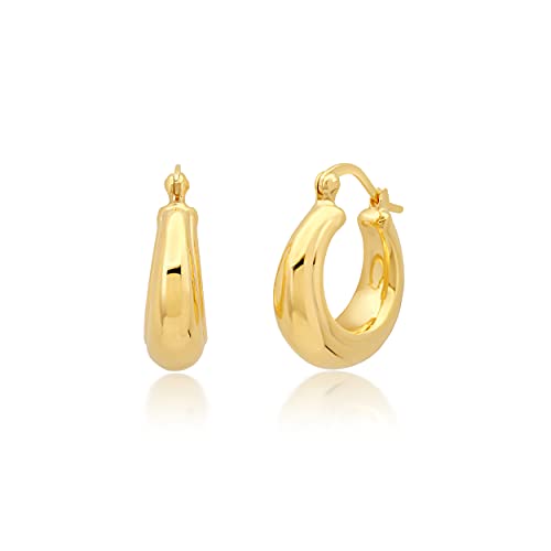 14k Yellow Gold Plated Hoop Earrings for Women with Click Top | Anti Tarnish Lightweight Chunky 14K Gold Hoop Earrings | Hypoallergenic Gold Plated Earrings 0.6 to 1.2 Inches by MAX + STONE - style: Polished