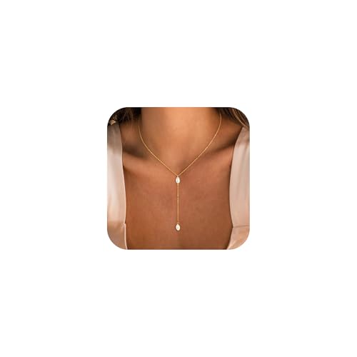 Pearl Necklaces for Women - 14K Gold Plated Y-Shaped Choker Necklace for Women, Gold Jewelry Beaded Necklace Gifts for Teens - color: Y-Pearl-6