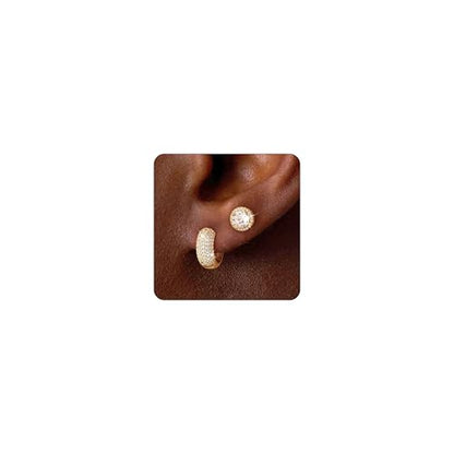 Earrings for Men 14K Gold Plated Hypoallergenic Mens Hoop Earrings | Cubic Zirconia Round/Square Stud with Huggie Hoop Earring Set,Mens Cartilage Studs for Sensitive Ear,Jewelry Gift for Him - color: Round Stud & Huggie - Gold