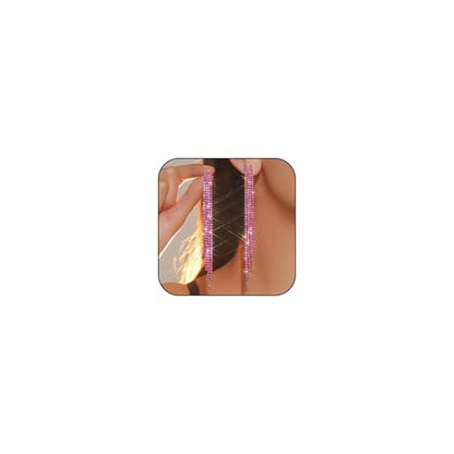 Rhinestone Clip on Earrings for Women Gold/Silver Prom Dresses 2026 Sparkly Chandelier Long Earrings Wedding Guest Jewelry - color: Pink Clip on