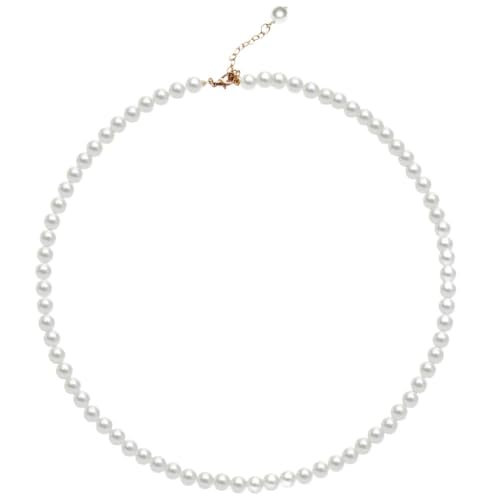 Pearl Necklace for Women, 4/6/8/10mm White Imitation Pearl Necklace, Round Faux Glass Pearl Necklace, Pearl Choker Necklace, Elegant Wedding Parties Necklace - color: Diameter of Pearl 6mm