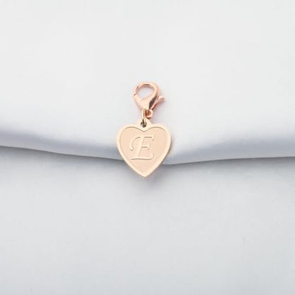 FAADBUK Initial Letter A-Z Alphabet Heart Charms for Jewelry Bracelet Keychain Necklace Initial Stainless steel Clasp Clip on Charm - color: intial E RG