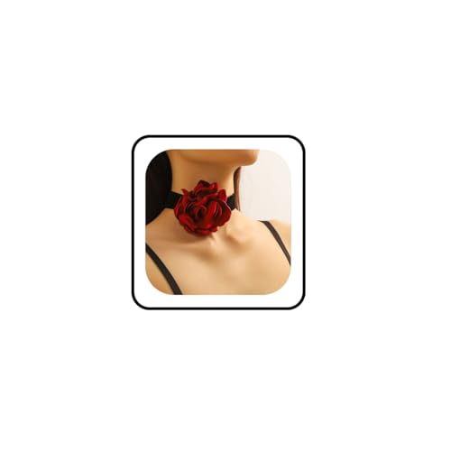 Flower Choker Necklace for Women Vintage Rose Flower Necklace Velvet Ribbon Camellia Floral Choker Necklaces Elegant Summer Necklace Jewelry for Retro Weddings 90s Costume Parties Holiday - color: Red