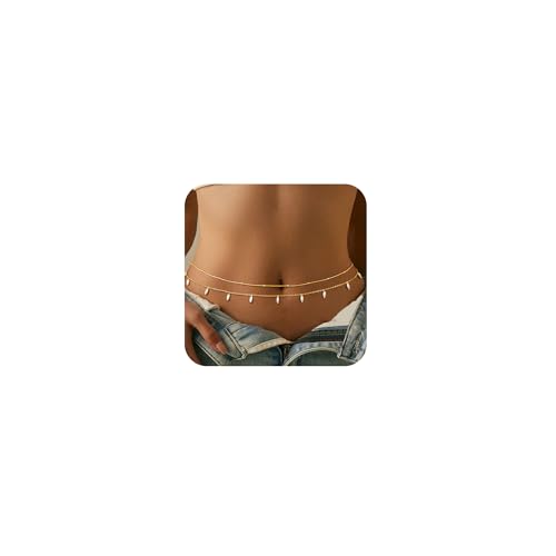 CHESKY Waist Beads for Women, 14k Gold Plated Waist Chain Gold Chain Belt for Womens Simple Body Chain Jewelry Belly Chain Beach Accessories Dainty Gold Jewelry for Women Gifts Rave Outfits for Womens - style: pearl chain-gold