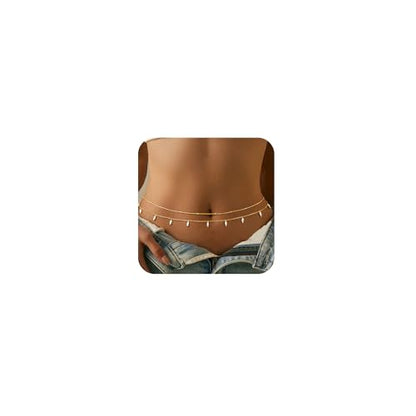 CHESKY Waist Beads for Women, 14k Gold Plated Waist Chain Gold Chain Belt for Womens Simple Body Chain Jewelry Belly Chain Beach Accessories Dainty Gold Jewelry for Women Gifts Rave Outfits for Womens - style: pearl chain-gold
