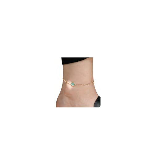 Dainty Gold Anklets for Women Stainless Steel Simple Ankle Bracelets Summer Beach Foot Chain Jewelry Gift - color: Cat’s Eye