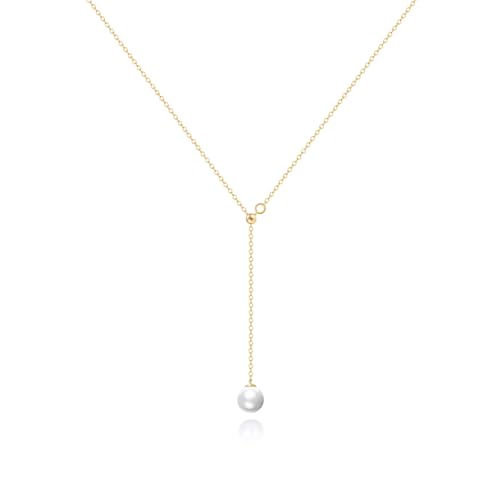 Zeffy Gold Pearl Necklace for Women, Dainty 14K Gold/Silve Plated Layered Pearl Choker Pearl Earrings Pearl Bracelets Wedding Trendy Gold Jewelry Set for Women Gifts - style: Gold Pearl Y Necklace-1PCS