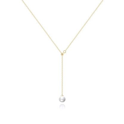 Zeffy Gold Pearl Necklace for Women, Dainty 14K Gold/Silve Plated Layered Pearl Choker Pearl Earrings Pearl Bracelets Wedding Trendy Gold Jewelry Set for Women Gifts - style: Gold Pearl Y Necklace-1PCS