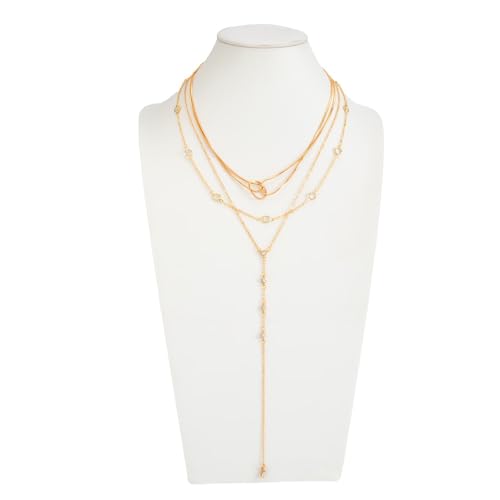 Gold Layered Necklace for Women Chunky Stacked Chain Link Paperclip Evil Eye Necklace Trendy Punk Jewelry - color: gold