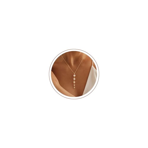 Pearl Necklace for Women, Dainty Pearls Choker Necklace for Women 14K Gold Plated Layered Pendant Necklace Handmade Gold Chain Necklace Everyday Jewelry Gift - color: Y Five Pearls