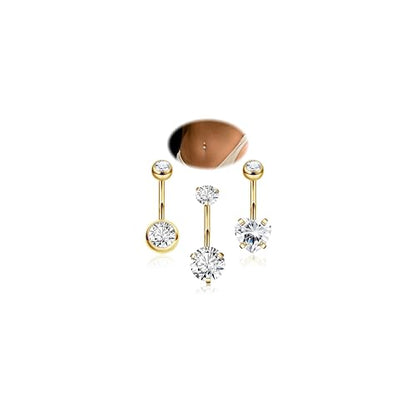 REVOLIA 3Pcs 14G F136 Titanium Belly Button Rings for Women Hypoallergenic Cubic Zirconia Navel Rings Heart Belly Rings Sliver Pretty Belly Piercing Barbells 6-16mm - color: gold