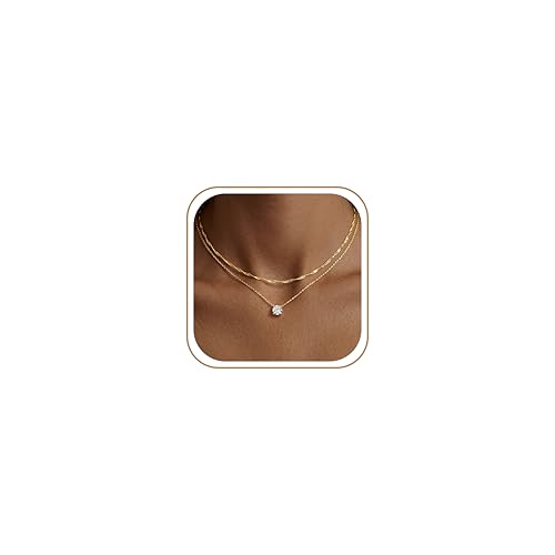 Layered Dainty Necklaces for Women Set, 14K Gold Silver Plated Choker Chain Simple Pendant Necklace Stackable, Trendy Prom Jewelry Gifts for Women - color: Diamond5-Gold
