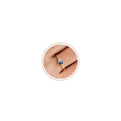 Mothers Day Gifts Gold Heart Birthstone Rings for Women Non Tarnish Stackable Pinky Ring Dainty 14K Gold Plated CZ Gemstone Ring Wedding Promise Ring Birthday Jewelry Gift for Mom - color: 03-09.march(aquamarine)-september(sapphire)